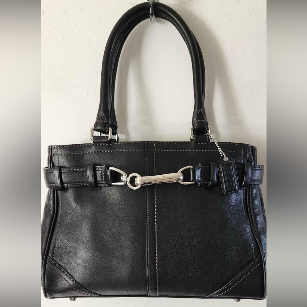 Coach Black Leather Mini Satchel with Silver-Tone Horsebit